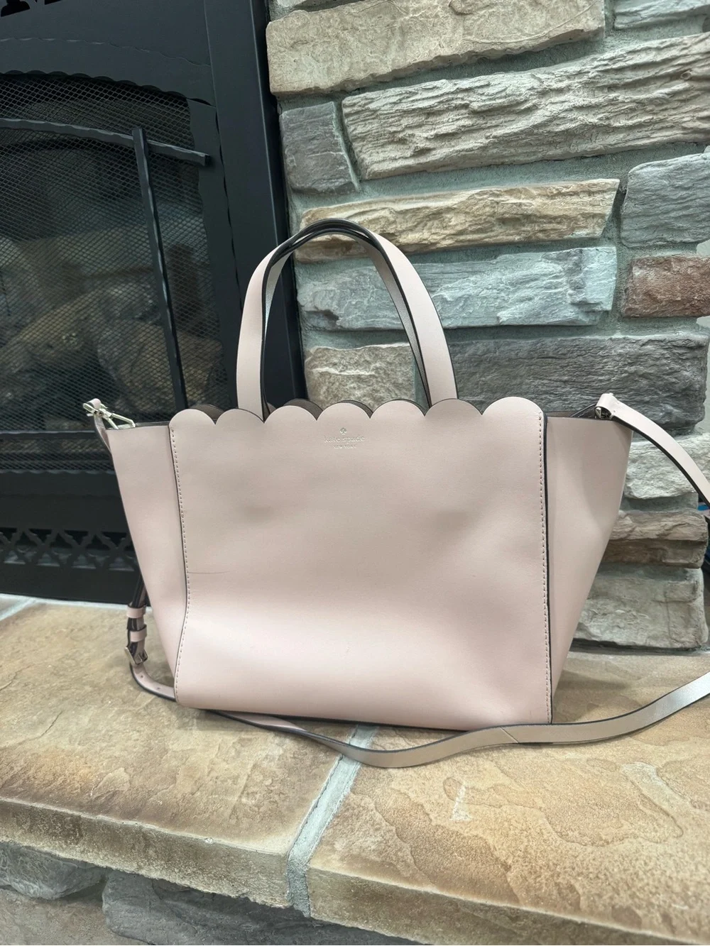 kate spade blush scallop-edge leather tote